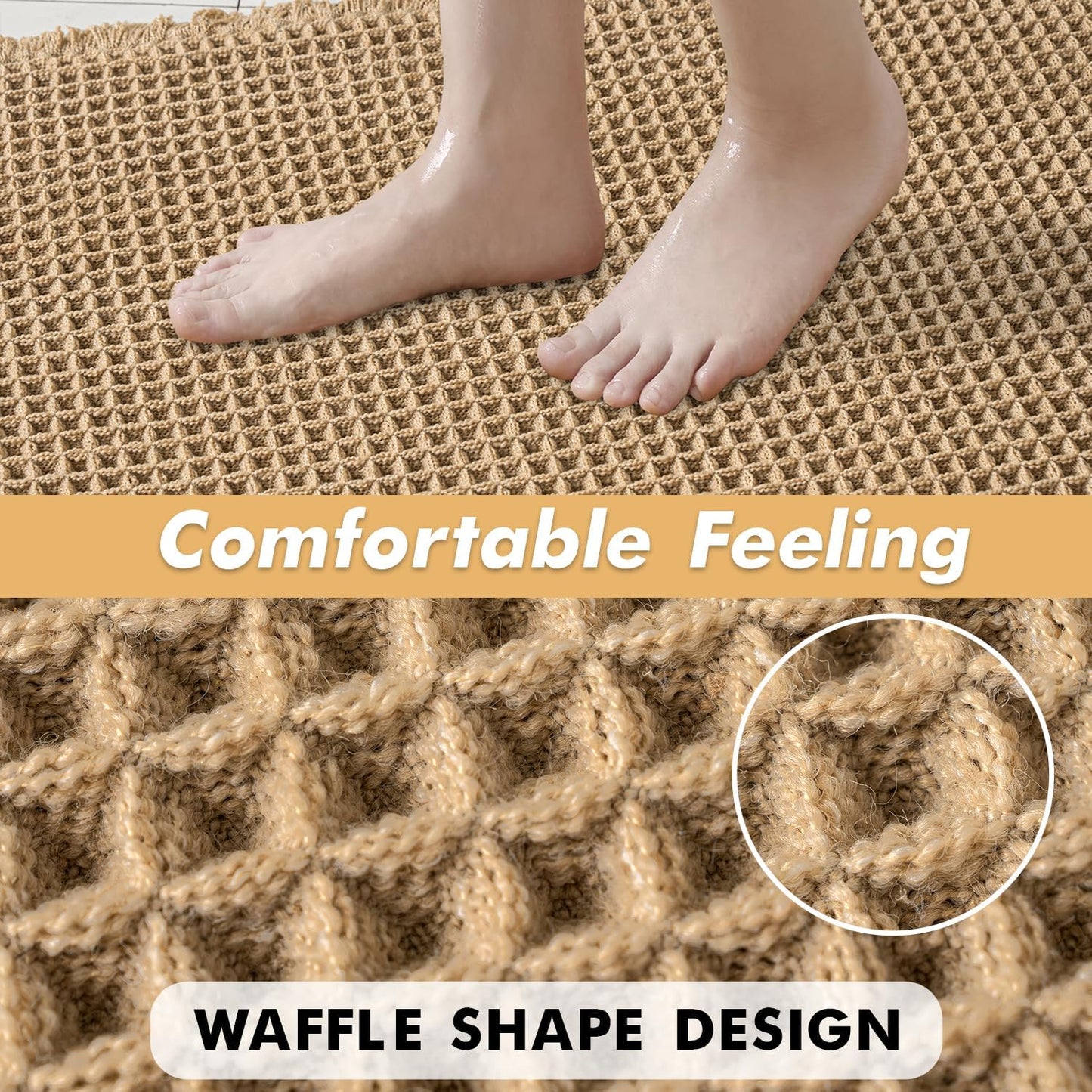 MIULEE Waffle Bathroom Rugs Set of 2 - Non-Slip, Super Absorbent, Ultra Soft Mats | Brown, 18x30 Inch