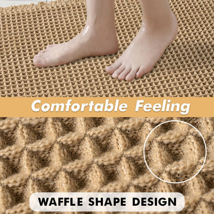 MIULEE Waffle Bathroom Rugs Set of 2 - Non-Slip, Super Absorbent, Ultra Soft Mats | Brown, 18x30 Inch