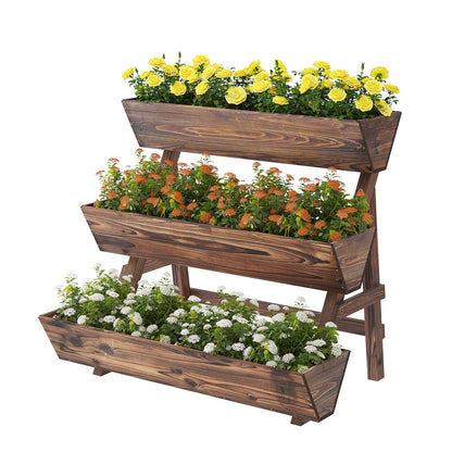 Dawnyard 3-Tiers Wooden Raised Garden BedPlanter Box Gardening Outdoor Planter Box Patio Kit Tiered Planter Box Vertical Garden Planter Wood Plant Stand for Patio, Balcony, Freestanding (Carbonized L)