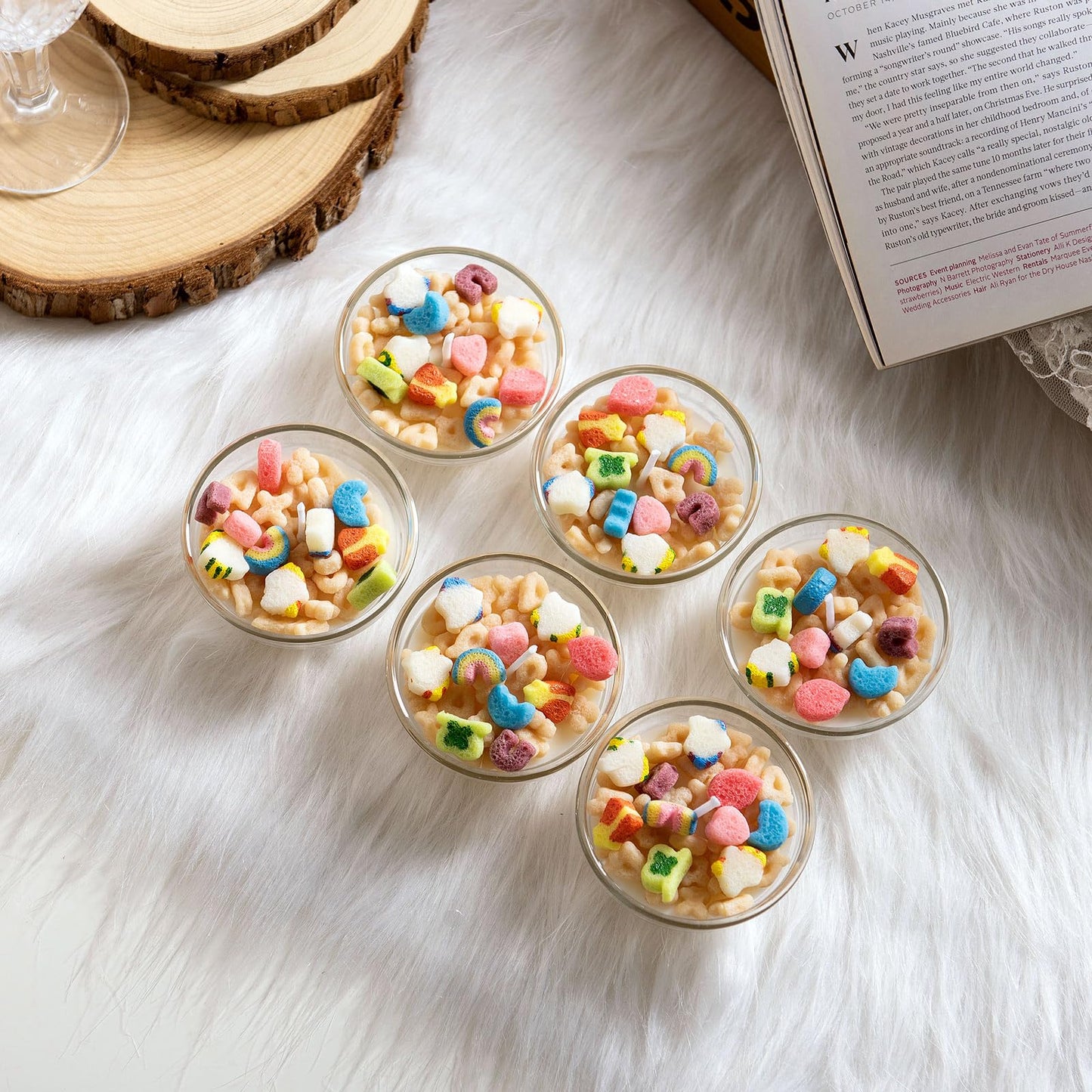 Mini Funny French Vanilla Cereal Bowl Scented Vegetable Wax Candles for Wedding Favor (6pcs/Pack)