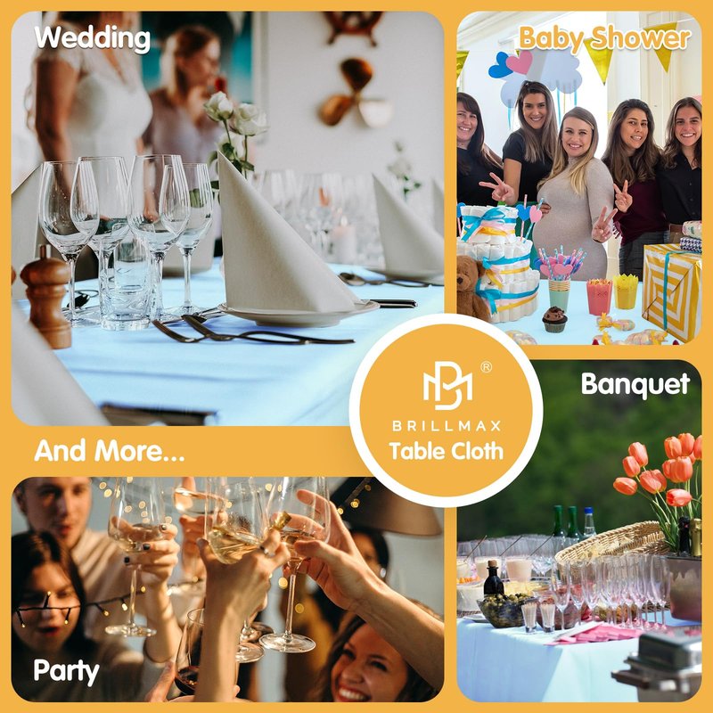 BRILLMAX 6 Pack Light Blue Tablecloths 90 x 156 Inch for 8ft Rectangle Tables - 150 GSM Polyester Fabric, Floor Length Drop, Water, Stain & Wrinkle Resistant Cloth Cover for Wedding Reception Banquet