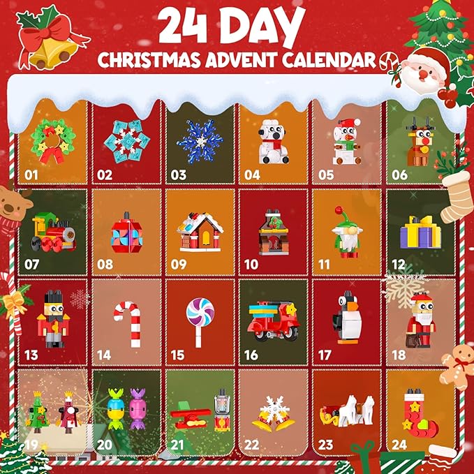 Christmas Ornaments Advent Calendar 2025 Building Block Sets 24 Packs Xmas Tree Ornament to Build Holiday Decoration Toy Compatible with Christmas Sets Stocking Stuffer Gift for Boy Girl Age 6+