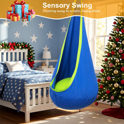 SMkidsport Heavy Duty Sensory Swing Frame for Kids - Indoor Outdoor Metal Stand with Cotton Pod Swing - 200LBS Capacity Blue Therapy Swing for Autism, ADHD, Special Needs - Easy Install ﻿