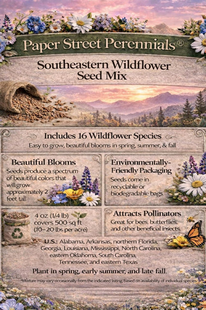 Southeastern US Wildflower Seed Mix - Attract Pollinators with Multi-Color Blooms | Covers 2,000 Sq Ft (1 lb)