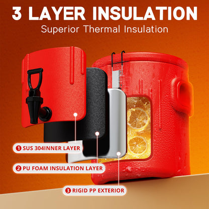 Insulated Beverage Dispenser 8.5 Gallon - Ice and Hot Drink Dispenser with 304 Stainless Steel Interior and Spout, Portable Hot Water Dispenser, Outdoors Cooler Jug for Camping Party Sports