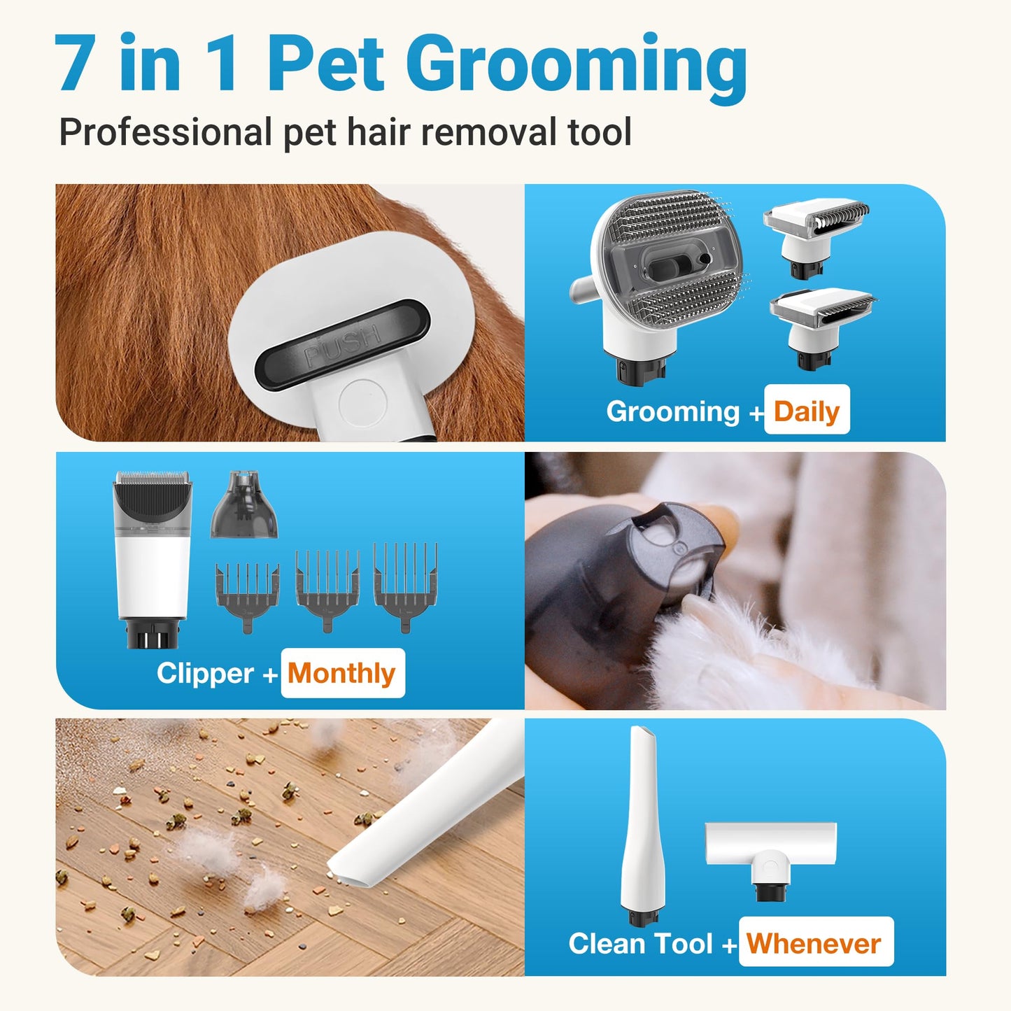 petaboo Cordless Dog Grooming Vacuum, Pet Grooming Kit with Clippers Nail Grinder,2.2L Dust Cup,Low Noise,Dog Vacuum for Shedding Grooming for Home Outdoor Car,7 in 1set