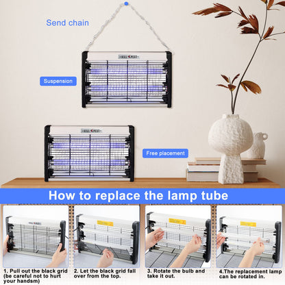 4 Pcs Electric Bug Zapper Indoor Insect Killer with Replacements Bulbs 20W Blue Light Powerful 2800V Attract Fly and Mosquito Traps with Circuit No Load Protection Outdoor Plug in Pest Control