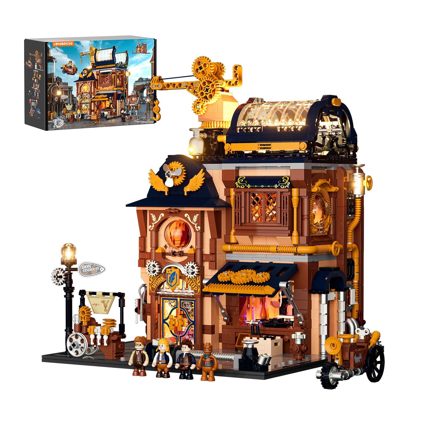 Lumibricks Steampunk Mechanical Workshop Lighting Building-Bricks Set, 2006 Pcs The Sky-Lane Repair Shop Modular Building from Aeronauts Collection Display Set for Adults and Steampunk Lovers