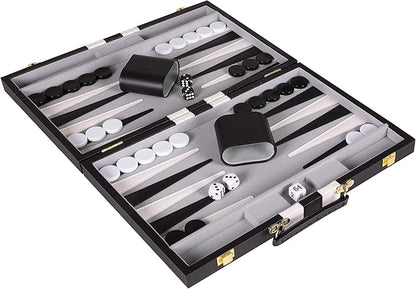 Premium Backgammon 11 Inches Small Black - Backgammon Sets for Adults and Kids - Leatherette Back Gammon Board Game Set - Travel Backgammon Set Board Encased with Accessories