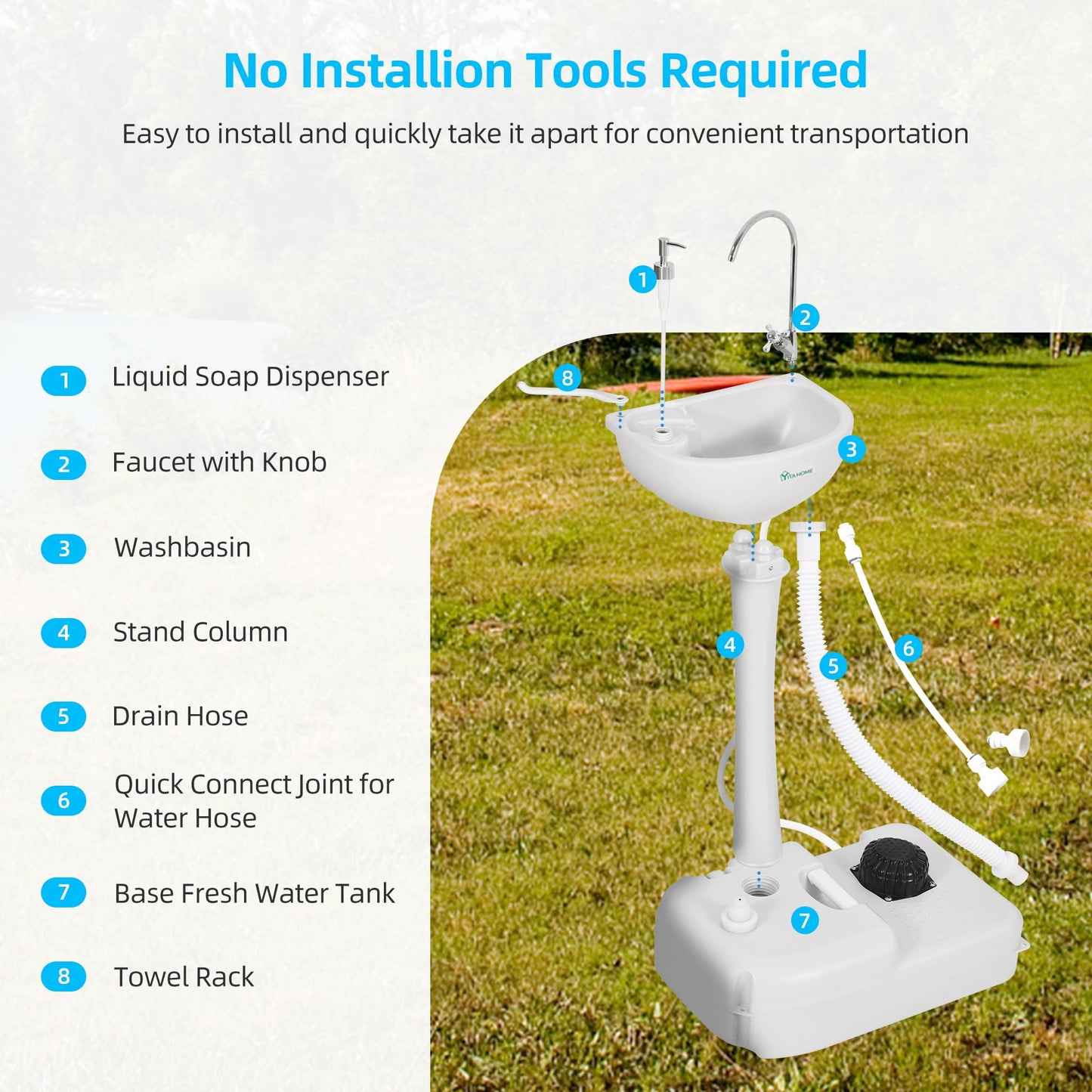 YITAHOME Upgraded Portable Sink Camping Hand Washing Station with 17 L Wash Basin Stand, Rolling Wheels, Soap Dispenser, Towel Holder, for Garden, Outdoor, Travel, Boat, Gather, Indoor, Worksite