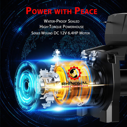 RHINOVAL 13000lb Electric Winch, Synthetic Rope, Battery Disconnect Switch, Low Profile Control Box, 12V, IP67 Waterproof, Wireless Remote, for Offroad Recovery SUV, Truck, Boat Trailers, Flatbeds