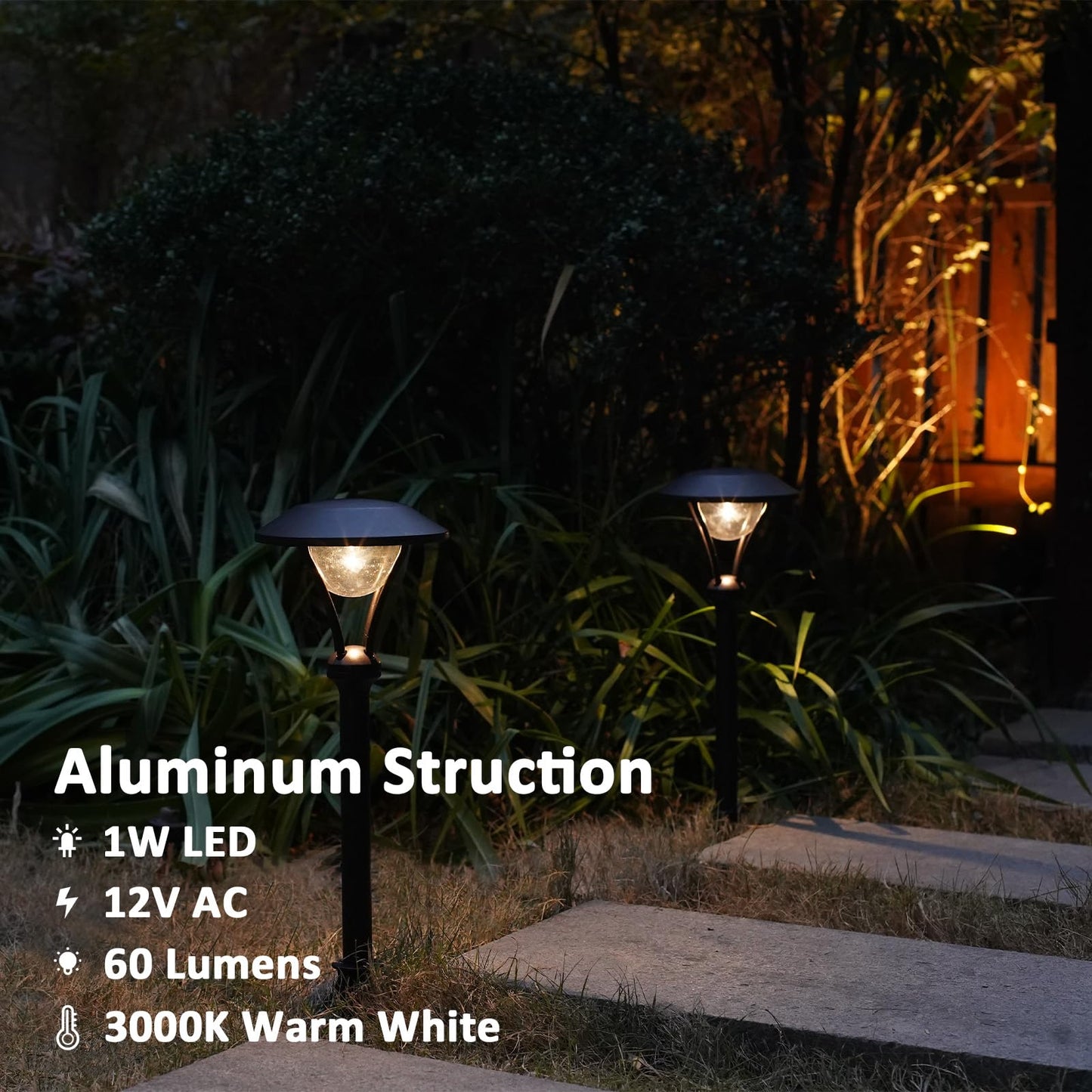 LL LIGHTING LIVING 12V Low Voltage Landscape Path Lights 4PK 1W 60LM LED Pathway Lights 3000K Warm White Durable Aluminum Housing with Stake, Waterproof for Walkway Garden, Black