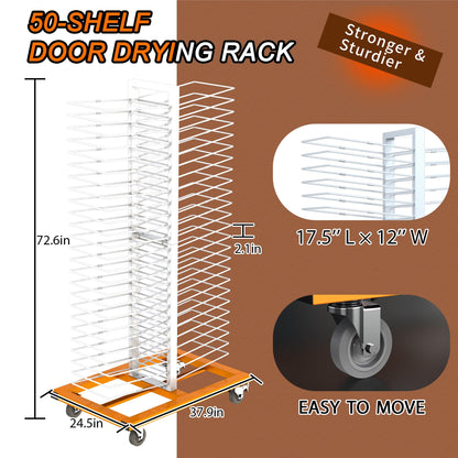 Tredre 50 Shelves Paint Drying Rack with 4 Casters for Cabinet & Full-Size Doors, Art Studio – Space-Saving, Movable, 2.1" Shelf Spacing & 25lbs Capacity per Shelf