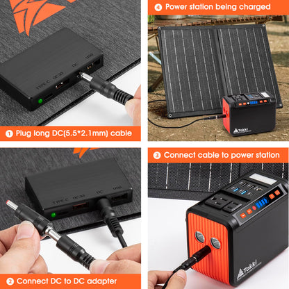 Takki 111Wh Portable Solar Generator Power Station with 21W Foldable Solar Panel, 120W Peak Solar Charger Power Bank with 110V AC DC USB Ports for Camping Emergency Outdoor Home Use