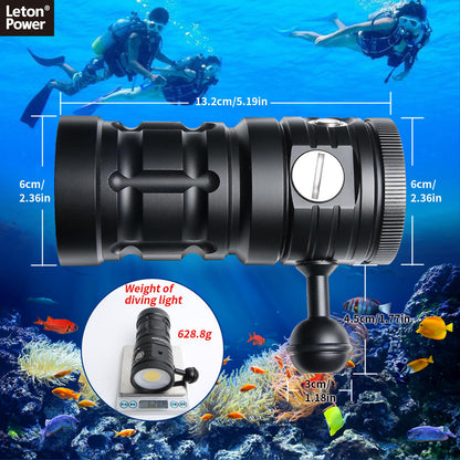 Dive Light,LetonPower TS S 10000Lumens 100m Underwater Video Light,Diving Flashlight,Waterproof Flashlight with Type-C Charging for Professional Under Water Sports