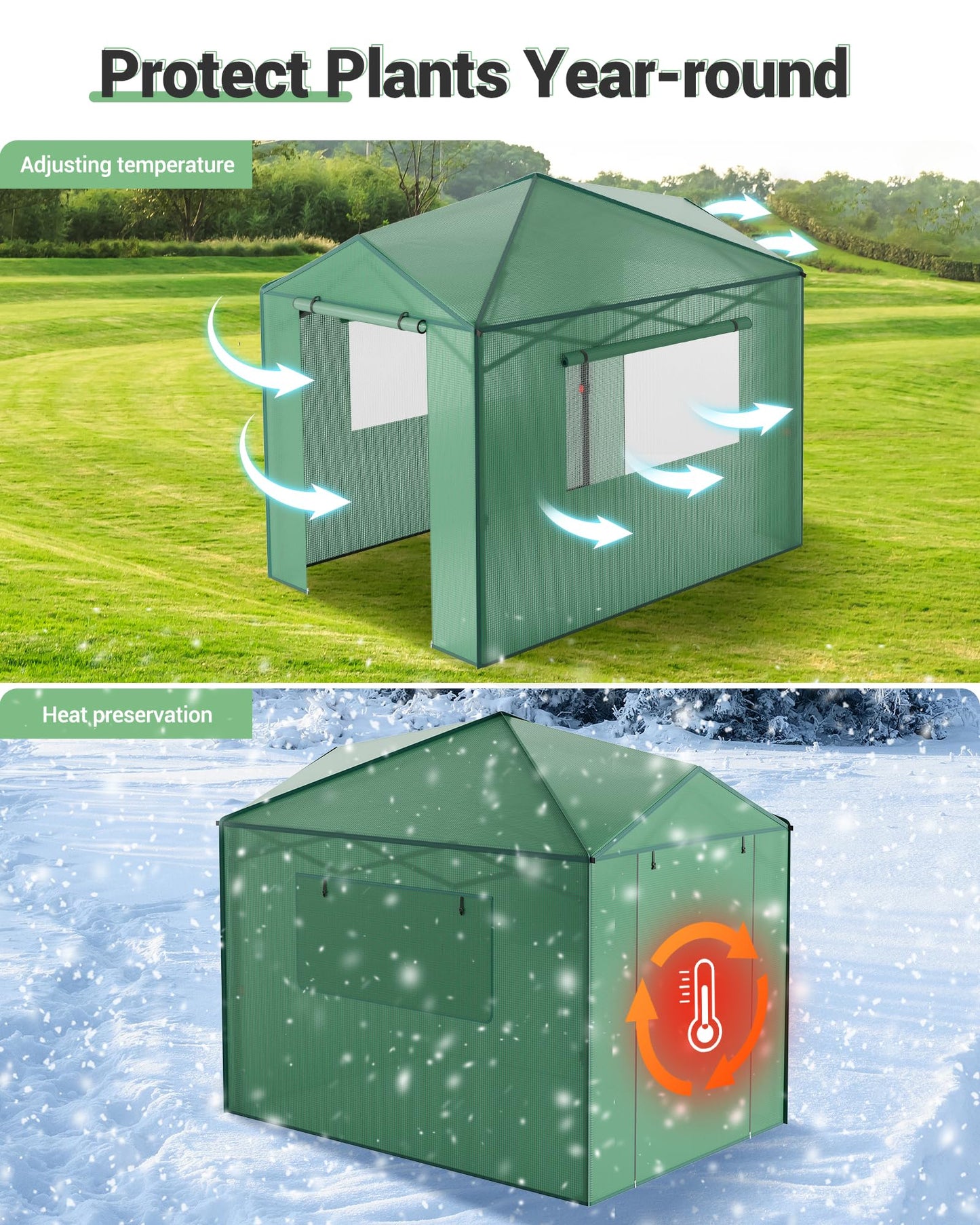 Hipicute Pop Up Greenhouse 8x6 FT,Portable Walk-in Indoor Outdoor Greenhouse for Garden Patio Backyard,Zippered Doors and Window,PE Cover,96x72 inch