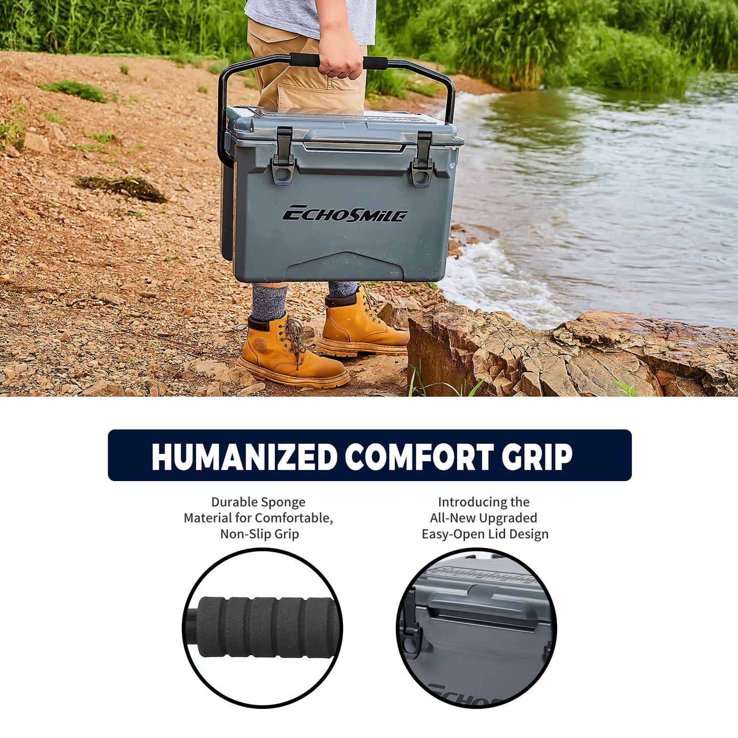 EchoSmile 25/30/35/40/60/75 Quart Rotomolded Cooler, Built to Stand up to The Rigors of The Journey