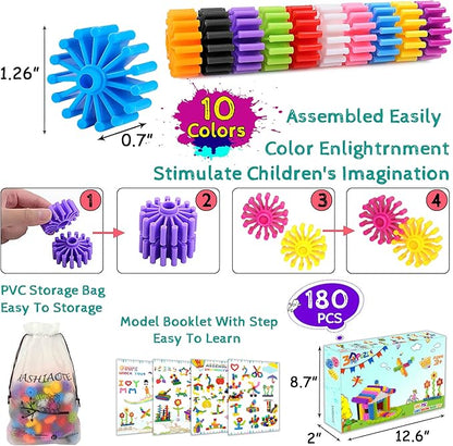 Gears Interlocking Learning Set STEM Construction Toy Set - Building Kids Toys 180 Pcs - 10 Colors