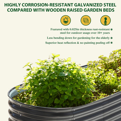 MUPATER 8ftx2ftx1.4ft Raised Garden Bed Outdoor for Vegetables, 9-in-1 Galvanized Metal Planter Box, 17''H Modular Garden Bed Kit Oval for Herbs and Flowers, Grey