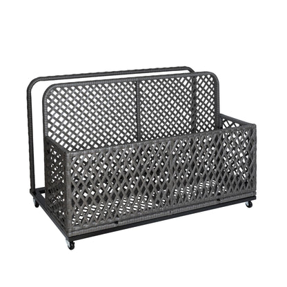 IDEALHOUSE Poolside Float Storage, Outdoor Storage, Patio Basket, Storage Box, PE Rattan Outdoor Pool Caddy with Rolling Wheels for Floaties, Patio, Pool, Beach-Sturdy & Movable, Diamond Gray