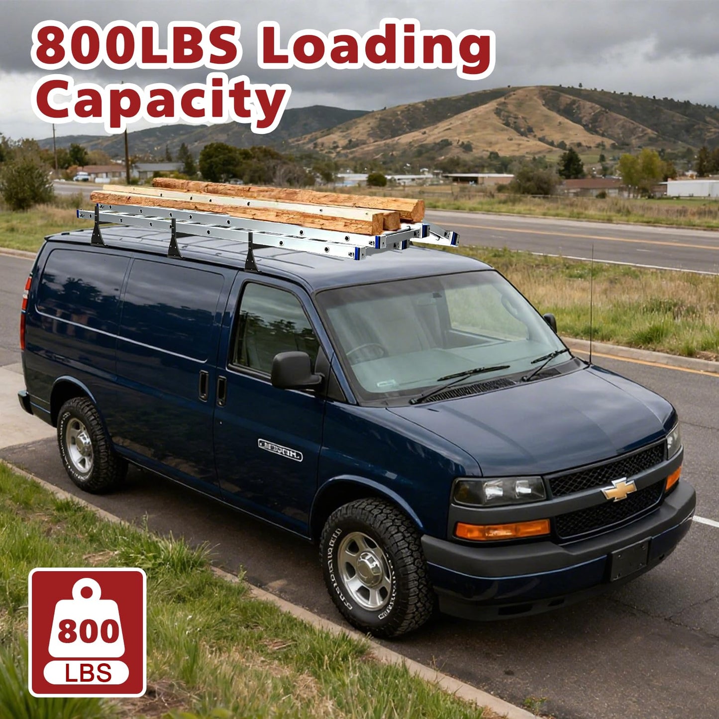 hightall Universal Van Ladder Rack,Adjustable Length 57-70" with Cargo Stoppers,Compatible with Chevy Express 1500 2500 3500 Ford Econoline GMC Savana Fullsize with Rain Gutter