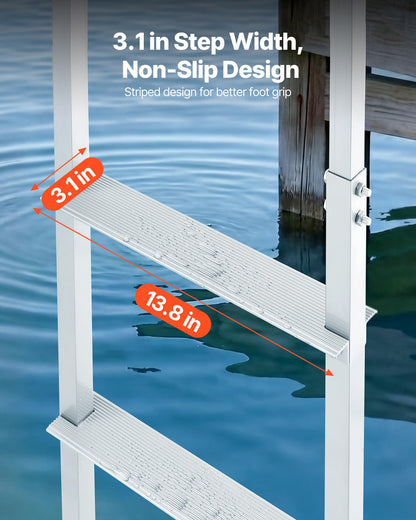 VEVOR Removable Dock Ladder, 4 Steps, Aluminum Alloy Pontoon Boat Swim Ladder, with Non-Slip Wide Steps, 500 lbs Weight Capacity, Quick Release Design, for Lake Swimming, Pool, Boat, Marine Boarding