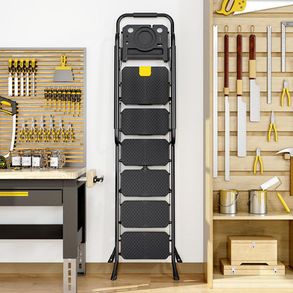 Urackify 6 Step Ladder with Tool Platform, Folding Step Stool with Handrails, Sturdy Steel Ladder with Wide Pedal, 800 LBS Portable Safety Ladder for Painting Home Outdoor Garage