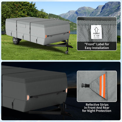 Tuszom 7 Layers Pop Up Camper Cover, Waterproof Folding Camping Trailer Cover for Winter Snow Upgraded Tearproof RV Cover with Windproof 5+2 Straps (7 Layers Non-Woven Fabric, 14'-16' Length), Gray