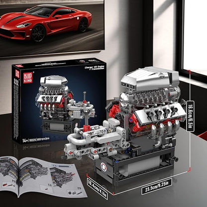 Mould King 10225 V8 Engine Model Kit that Works - Car Engine Building Blocks Kit with Battery STEM Mechanic Engineering Construction Set Collection Model Gift for Adults(855 PCS)