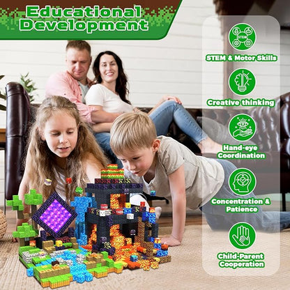 Magnetic Blocks - 300 PCS with Light Up Blocks Dinosaur Volcano Forest Castle Set - Kids Classroom Sensory Toy for Toddlers STEM Construction Stacking Toy Kids 3+ Boys easter basket stuffers