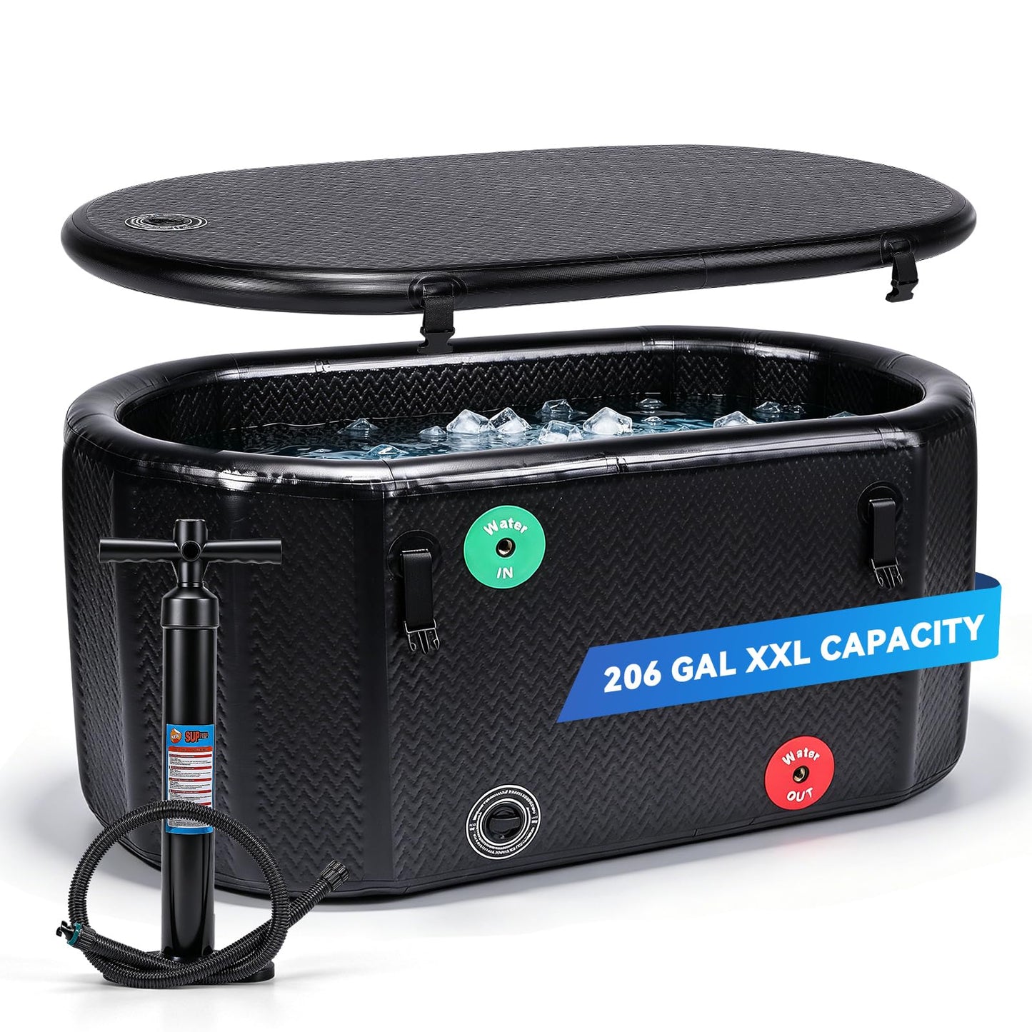 Poafamx Ice Bath Tub for Athletes, 206 Gal XXL Inflatable Cold Plunge Tub with Insulated Cover, Compatible with Water Chillers, Portable Bathtub for Outdoor & Indoor Recovery Cold Water Therapy