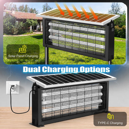 Solar Bug Zapper Outdoor - Mosquito Electric Fly Zapper 30W Waterproof - Cordless Solar Powered Bug Zapper for Patio Garden Backyard RV Camping Pond