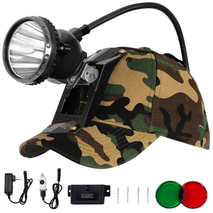 GearOZ 10W Coon Hunting Lights Headlamp for Coyotes Hog Predators, 4 Lighting Modes, IPX5 Waterproof Camping Hiking Fishing Headlamp Rechargeable 400 Lumens Bright Headlight with Hunting Cap