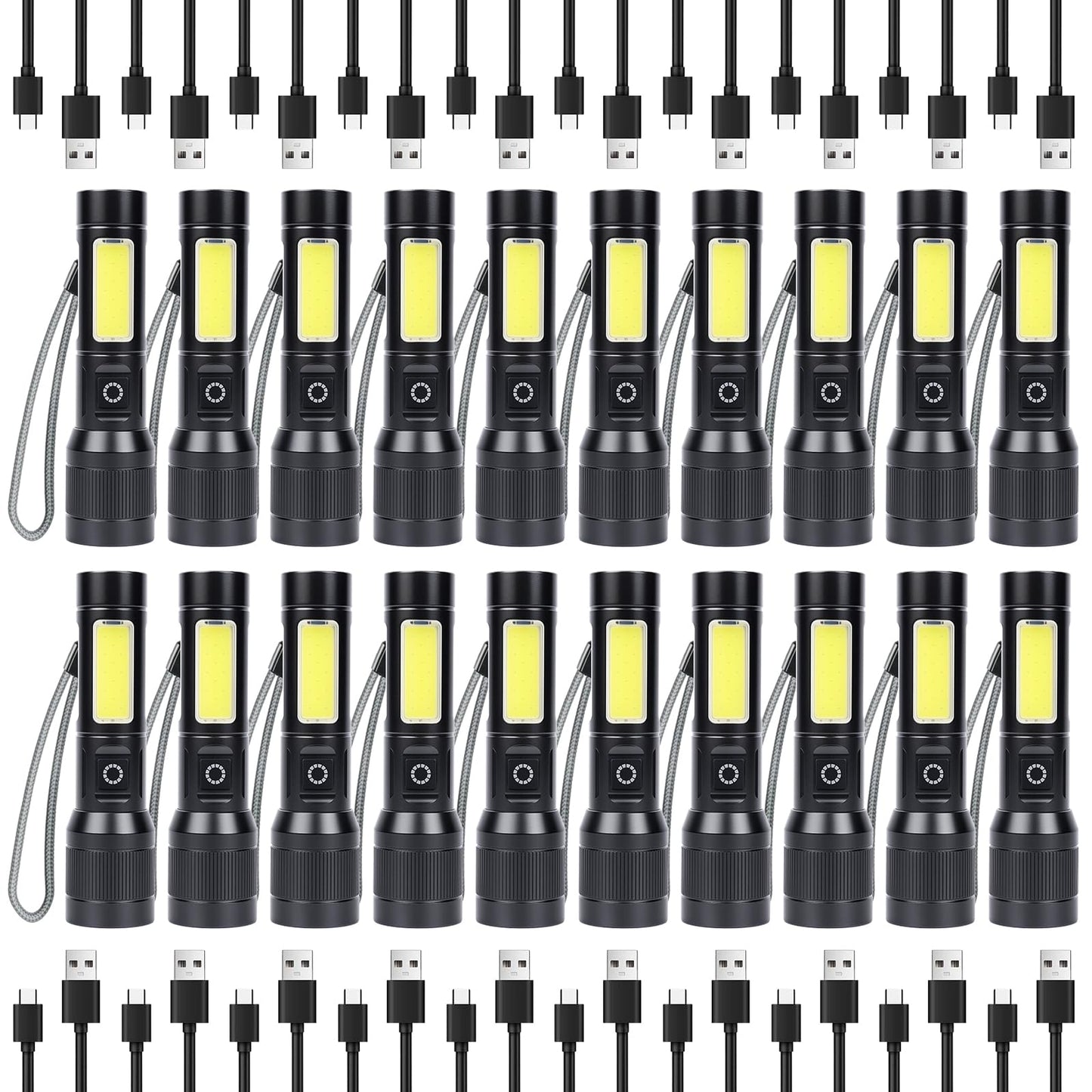 KunHe 20 Pack Rechargeable Flashlight with COB Side Light 430 Lumens Zoomable Beam 3 Modes Front Light Compact Aluminum Flashlight for Home Camping and Emergency Use