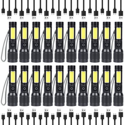 KunHe 20 Pack Rechargeable Flashlight with COB Side Light 430 Lumens Zoomable Beam 3 Modes Front Light Compact Aluminum Flashlight for Home Camping and Emergency Use