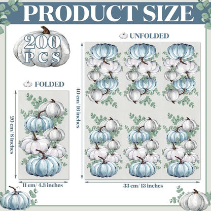 Jetec 200 Pcs Fall Napkins Thanksgiving Disposable Guests Paper Napkins White and Blue Pumpkin Disposable Hand Towels for Bathroom Thank You Gifts Decorative Napkins for Wedding Shower Birthday Party