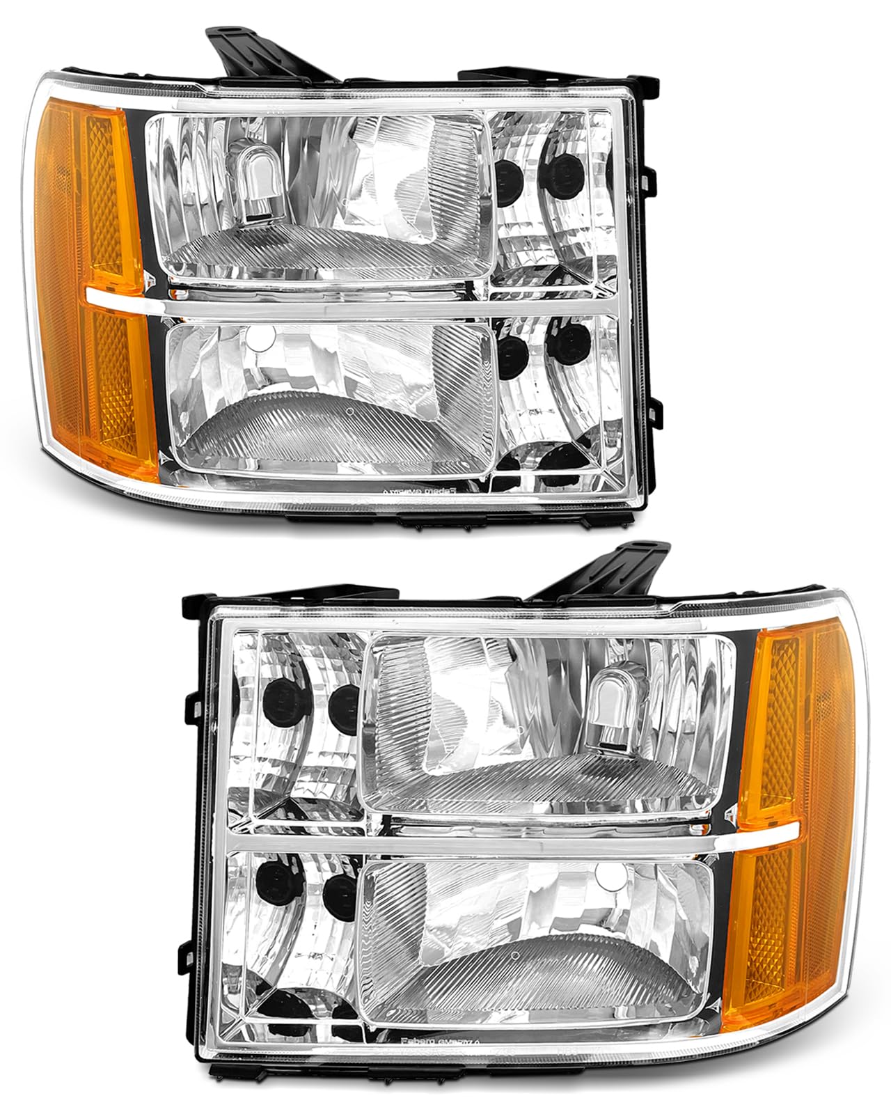 Headlight Assembly compatible with 07-13 GMC Sierra 1500/07-14 GMC Sierra 2500HD 3500HD for 2007-2014 Sierra Headlamp Chrome Housing Headlamp Replacement Driver and Passenger Sides（W/O Bulbs）