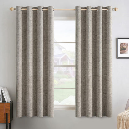 MIULEE Linen Curtains - 100% Blackout Thermal Insulated Drapes | Greige, 52x63 Inch (2 Panels)