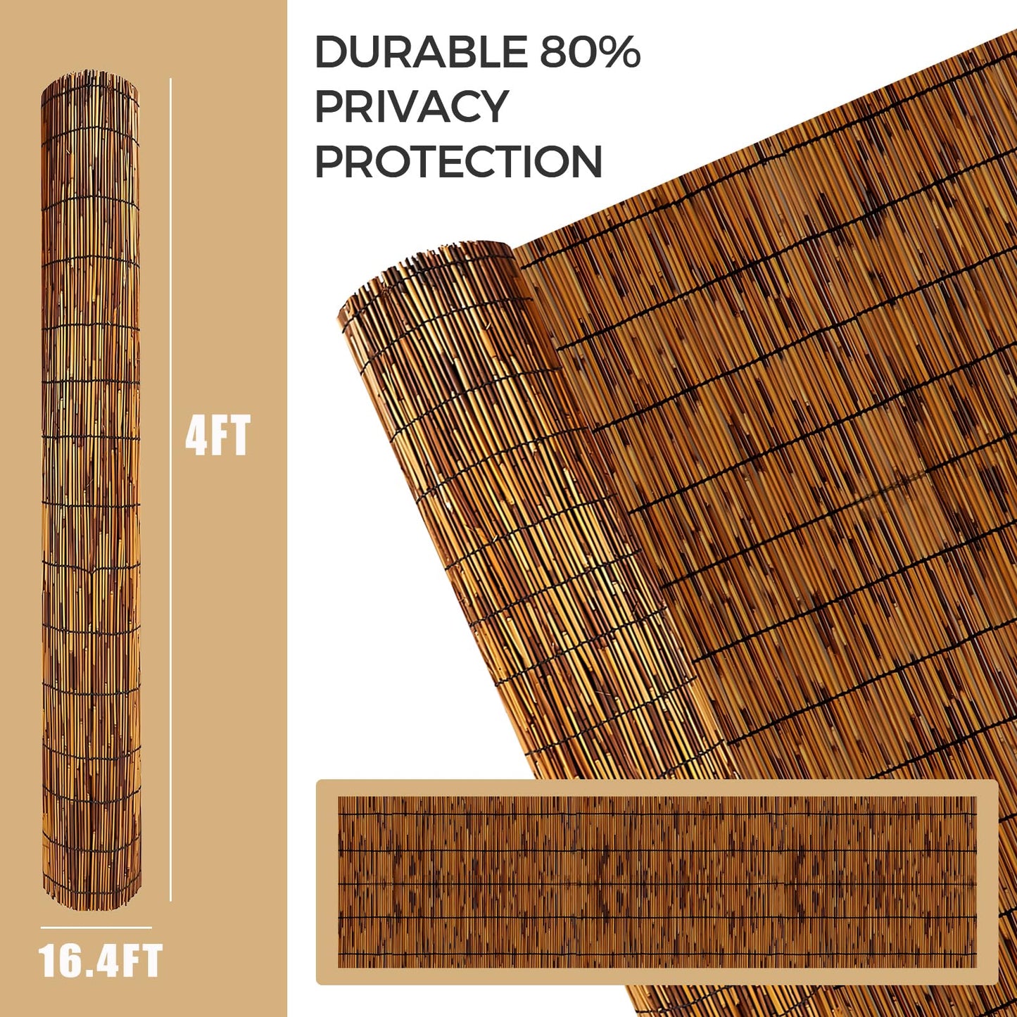 GALTEED 4FT X 16.4FT Natural Reed Fence, 2Pack Bamboo Privacy Fencing 4ft High Decorative Reed Screen for Outdoor Patio Balcony Garden Backyard 4FT (Height) X 16.4FT(Length