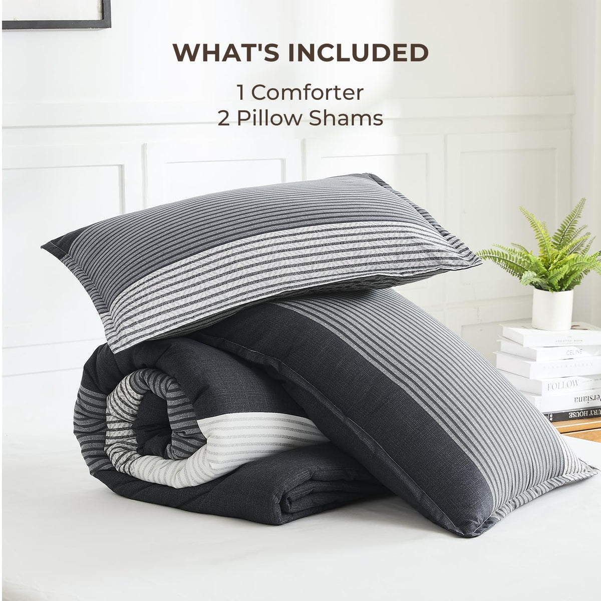 Litanika Comforter King Size Set Black White Grey - 3 Pieces Lightweight Bedding Comforter Set, Fluffy Down Alternative Comforter (1 Comforter, 2 Pillowcases)