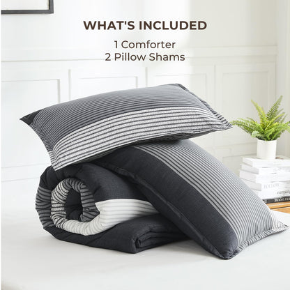 Litanika Comforter King Size Set Black White Grey - 3 Pieces Lightweight Bedding Comforter Set, Fluffy Down Alternative Comforter (1 Comforter, 2 Pillowcases)