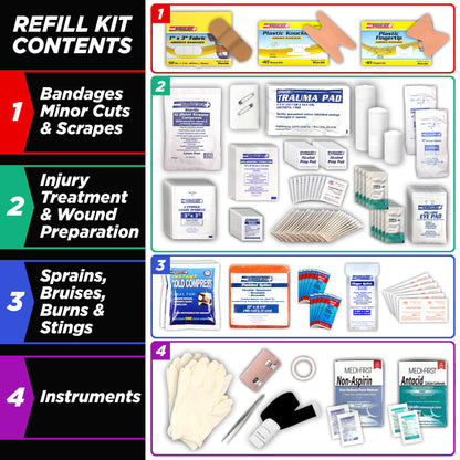 Rapid Care 3-Shelf First Aid Refill Kit - 525 Piece OSHA & ANSI Compliant Refill for First Aid Cabinets, Serves 75+ People, Color-Coded Workplace, School & Office First Aid Supplies