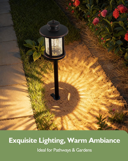 LITFIT Low Voltage Landscape Lighting, 12V 3.4W 155LM 3000K Wired Path Light, Outdoor Waterproof Electric Garden Light, Aluminum Yard Light, 50000H Integrated LED, Crackled Shade, ORB Finish, 4 Pack