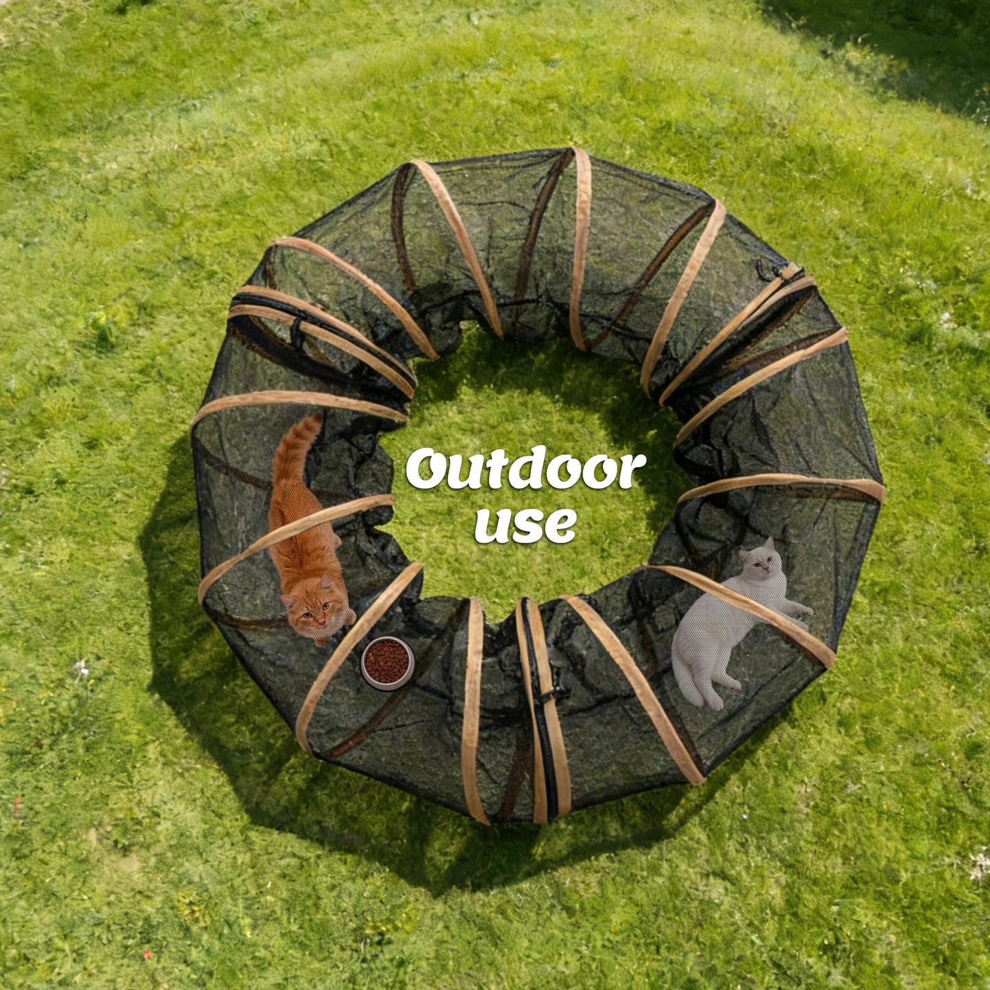 Cat Play Tunnel-3 Packs for Indoor and Outdoor,Pet Tunnel,Cat Enclosure, Easy to Connect with Two Zipper Doors,Product Size 59'' x 18'',Tan Trim (3 Tunnels)