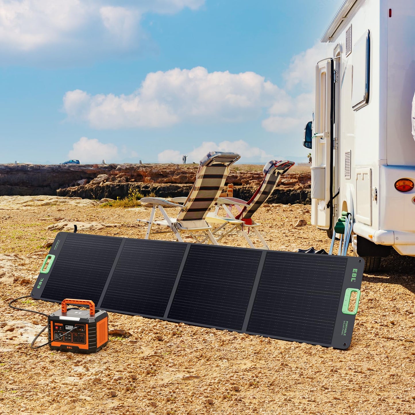 EBL 200W Portable Solar Panel High Efficiency Solar Power Panel for Home, RV, Camping, Marine, Off-Grid Applications, Weatherproof Solar Charging Solution