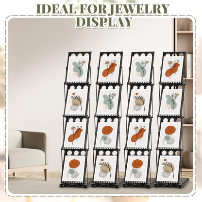 Tatuo 4 Pieces Foldable Magazine Rack Metal Catalog Literature Rack Portable 4 Pockets with Carrying Bag Brochure Stand Literature Display Holder Stand for Exhibition Trade Show