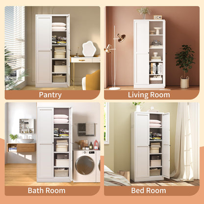 FOSTOKO Kitchen Pantry Cabinet, 61 Inch Tall Storage Cabinet, Metal Cabinet with Doors and Adjustable Shelves, Food Pantry Storage Cabinet for Kitchen Room, White