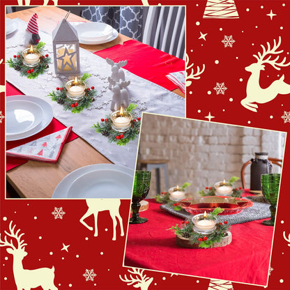 Dingion 12 Pcs Christmas Votive Candle Holder Set Xmas Table Centerpiece with Christmas Berry Candle Ring Decorative Glass Tealight Holder for Wedding Christian Church Xmas Holiday Table Decoration