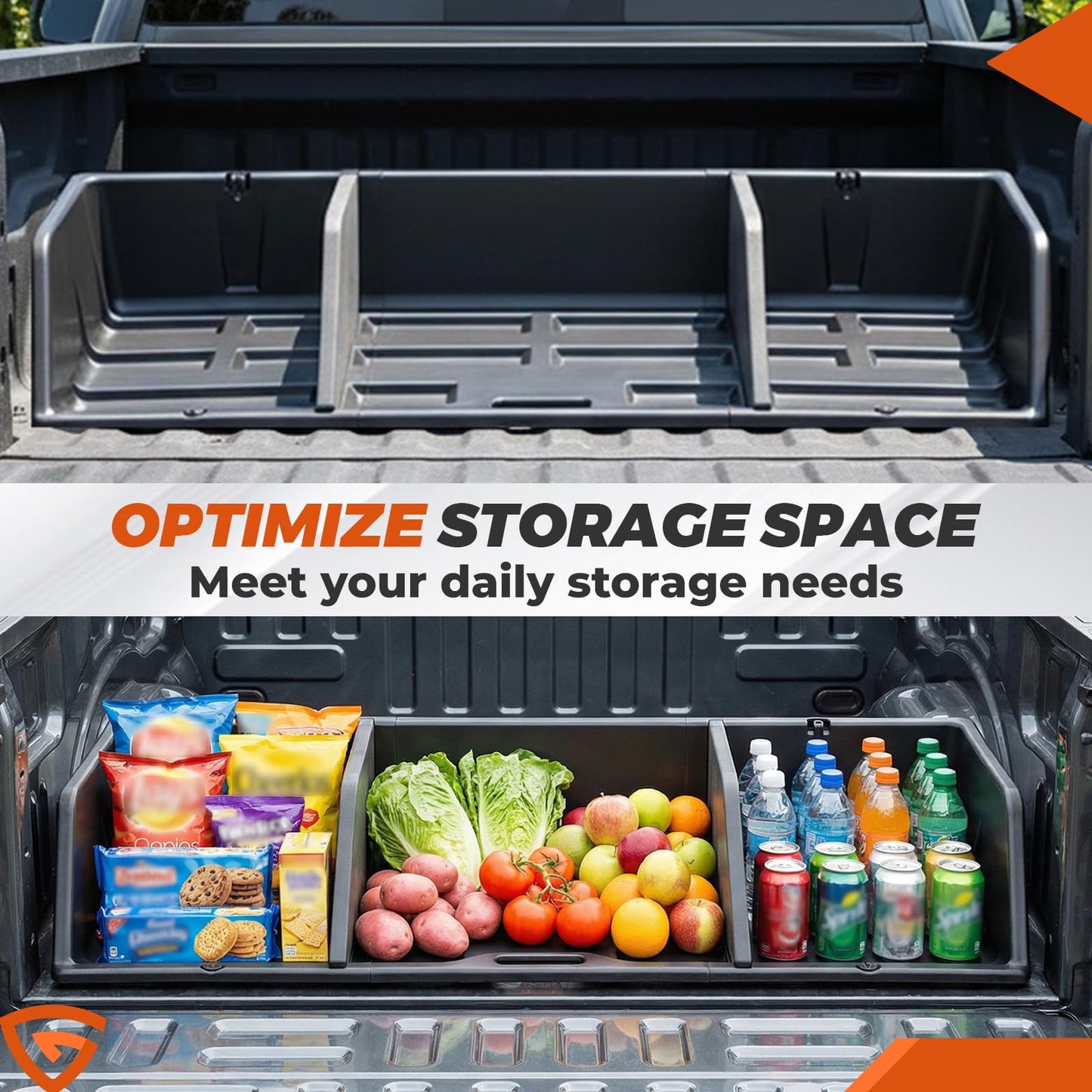 GEARLAST 52 inch Truck Bed Cargo Box, Truck Bed Organizers and Storage,Truck Bed Storage System with Isolation Netting and Tarpaulin, Tailgate-Slide Design for Effortless Loading/Unloading