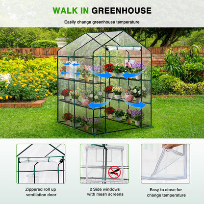 Yesker Greenhouse 57.5"x57"x77" Walk In Green House - Large Outdoor/Indoor Greenhouses with 8 Shelves Waterproof PVC Cover & Windows, Portable Greenhouse Kit for Winter Backyard Gardening Patio, Clear